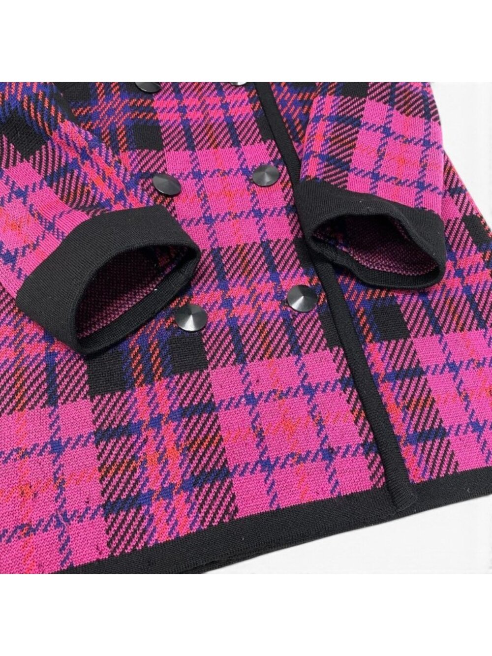 Saint Laurent Double Breasted Chesterfield Knit Coat Plaid Multicolor Wool - Picture 5 of 12